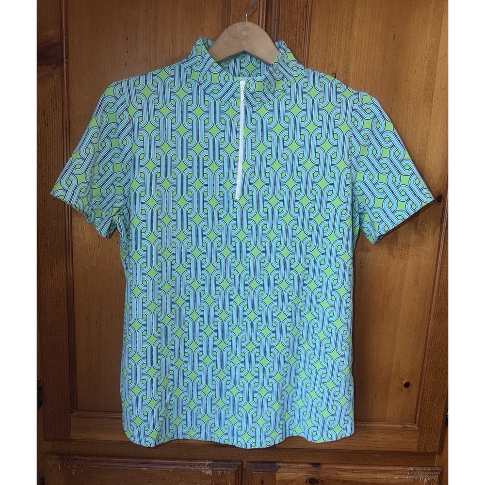 IBKUL Women's L Mesh Short Sleeve 1/4 Zip Shirt Top UPF 50 Pullover Golf Pattern